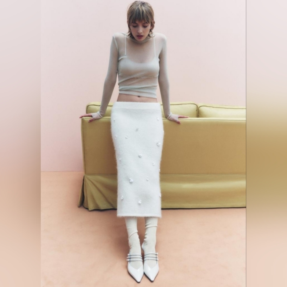 SEQUIN 59%ALPACA BLEND SOFT KNIT SKIRT BY ZARA